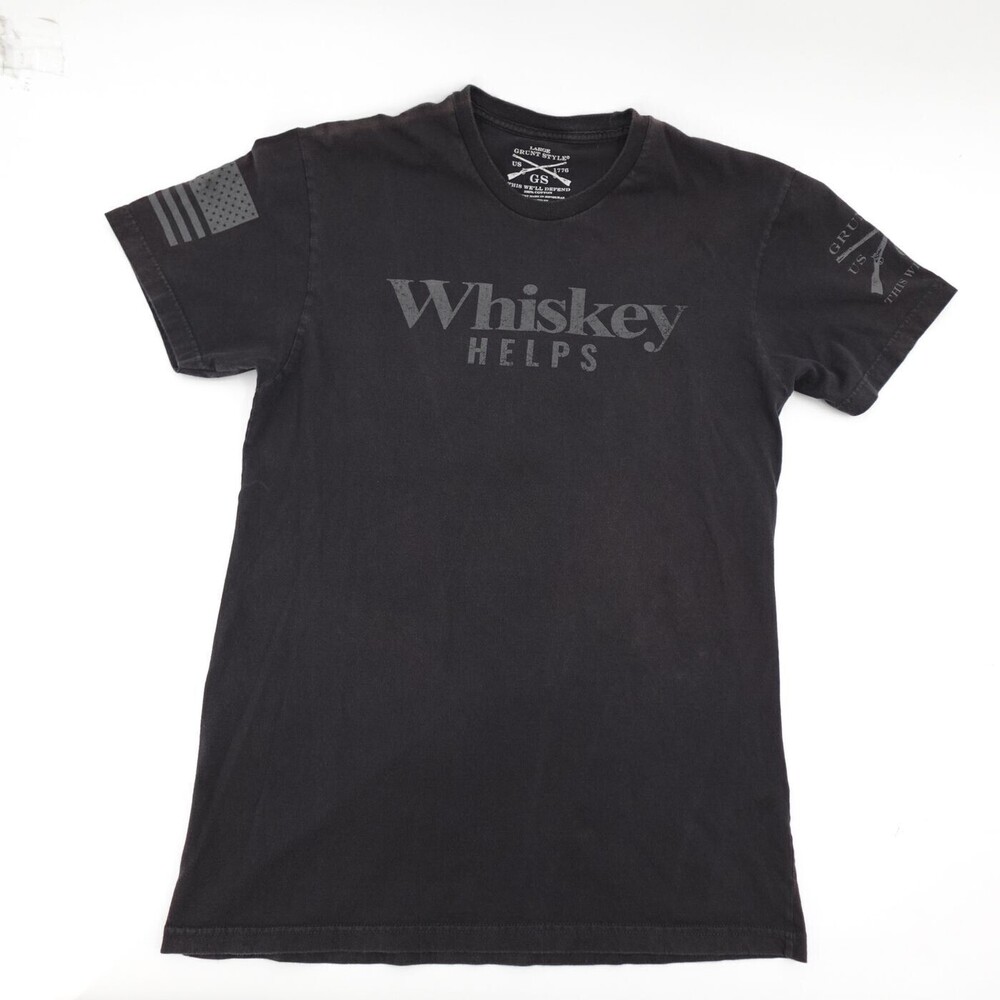 Grunt Style T-Shirt Adult Large Black Graphic Whiskey Helps American Flag